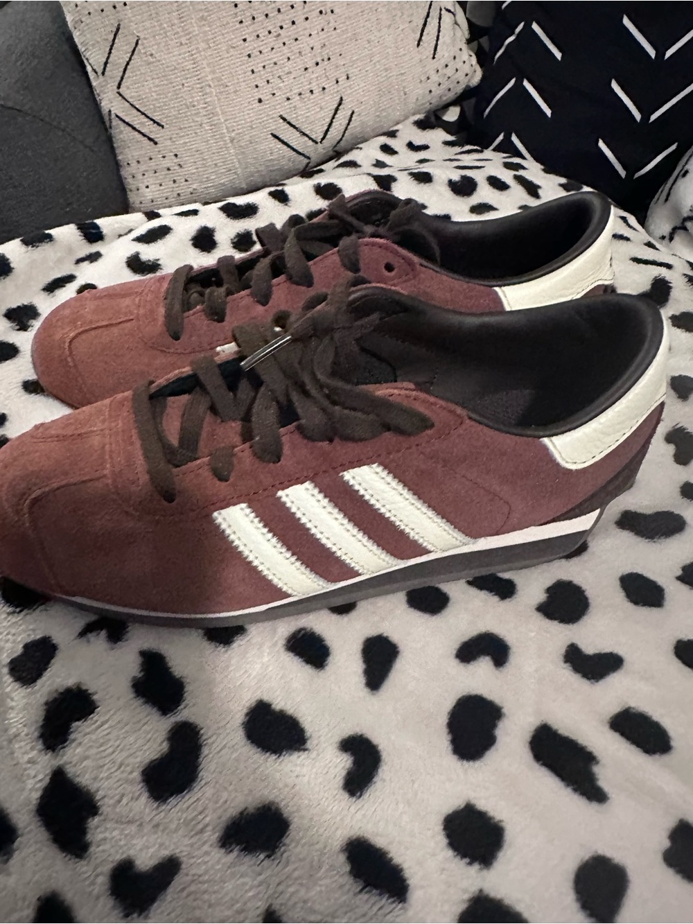 adidas Country II Burgundy Suede Sneaker with White Stripes